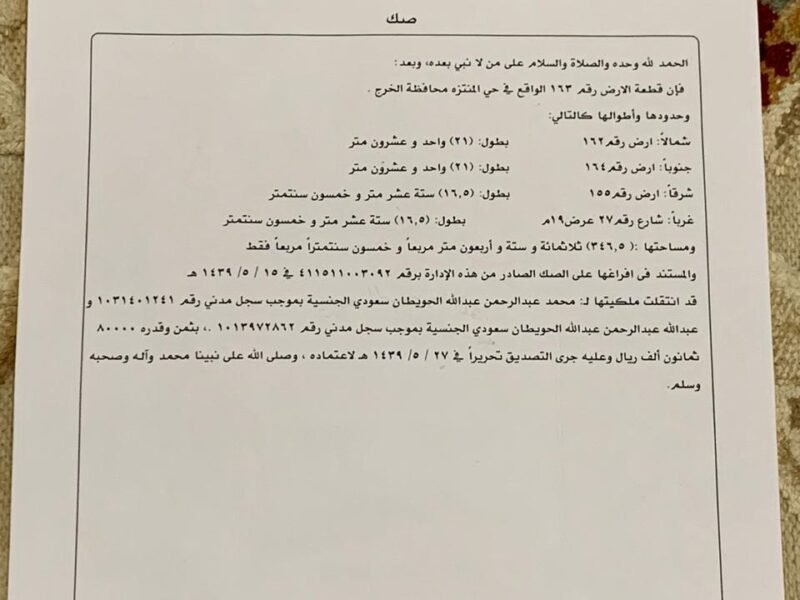 تقرير مساحي معتمد - واصدار رخصة تسوير وملاحق (الخرج)